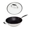 Lot Wok Inox Antiadhérent Et Couvercle Verre 30 Cm Excell'Inox