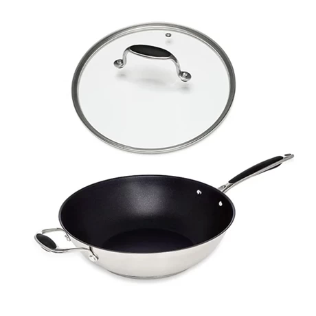 Lot Wok Inox Antiadhérent Et Couvercle Verre 30 Cm Excell'Inox 3 Lot Wok Inox Antiadhérent Et Couvercle Verre 30 Cm Excell'Inox