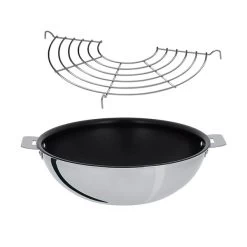 Lot Wok Inox Revêtu Et Grille Casteline 28 Cm